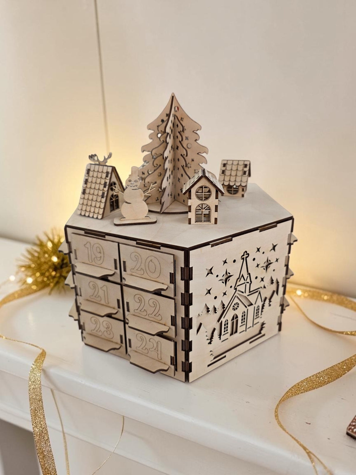 Adventskalender trä rund