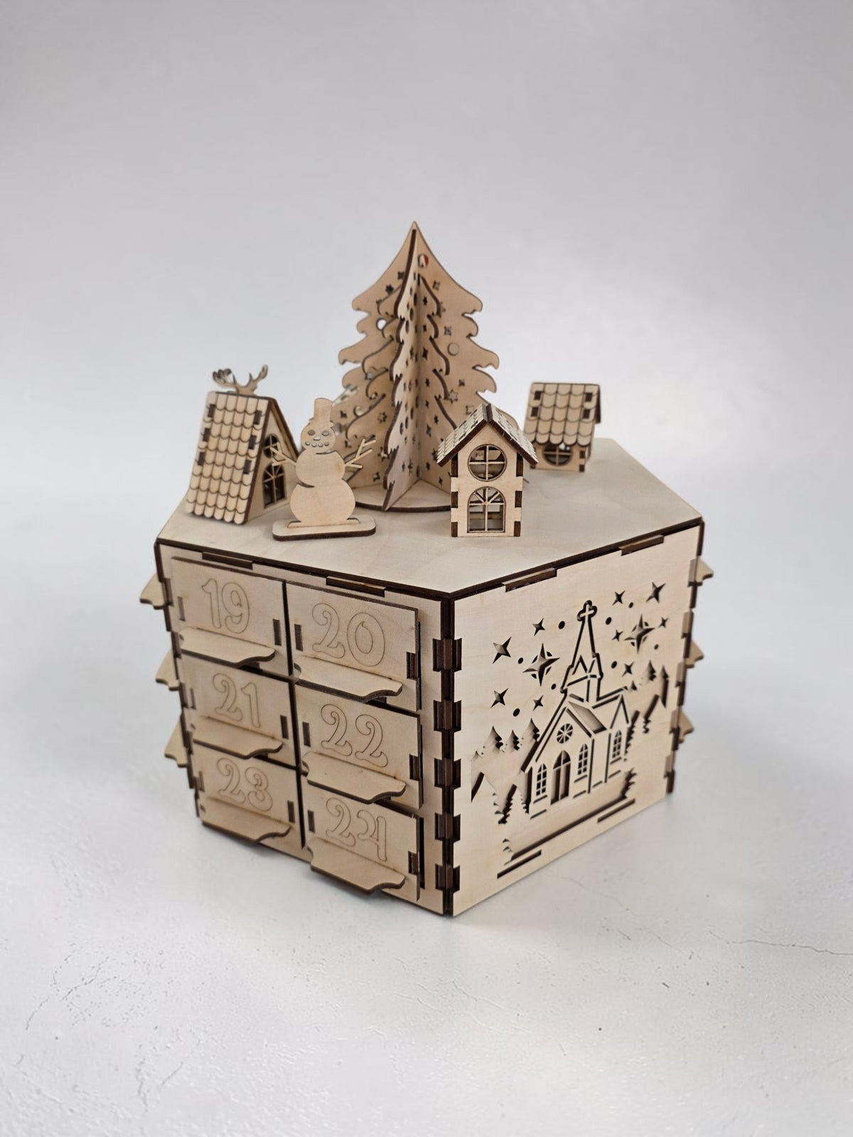 Adventskalender trä rund